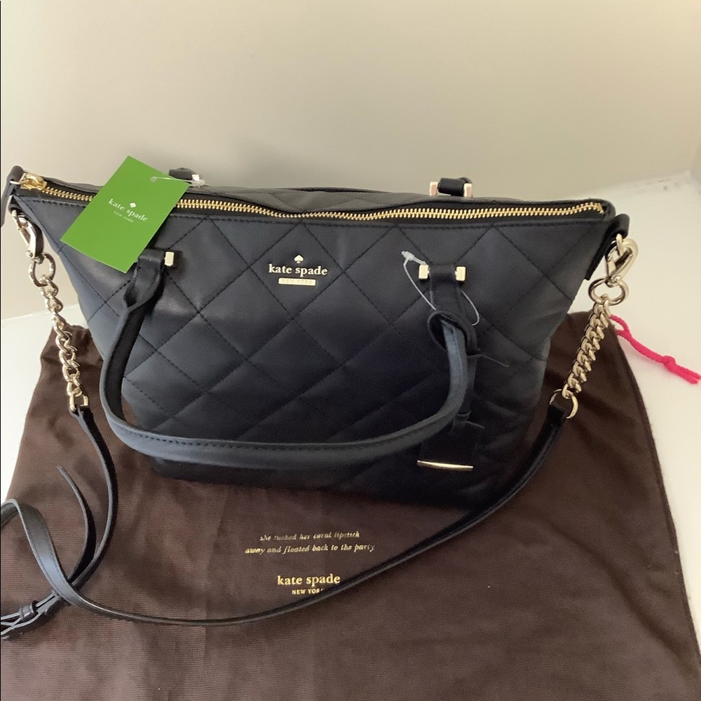 kate spade Black Quilted Leather Shoulder Bag with Gold Hardware